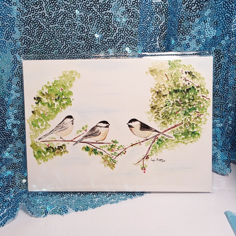Chickadee Watercolor Art Print by Angie Bryan - 5" x 7"